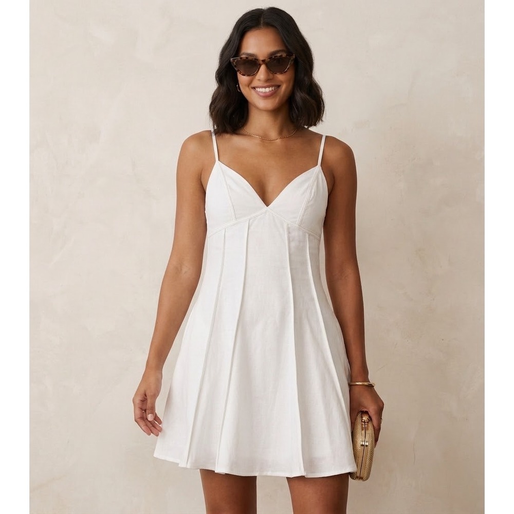 Princess Polly White Liberte Mini Dress V-Neck Adjustable Straps Fit and Flare 4